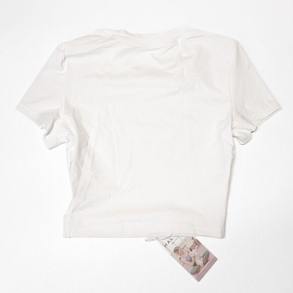 Halara White Short Sleeve Crop Tee Nylon Stretch Size S NWT Athletic Fit - Picture 2 of 5